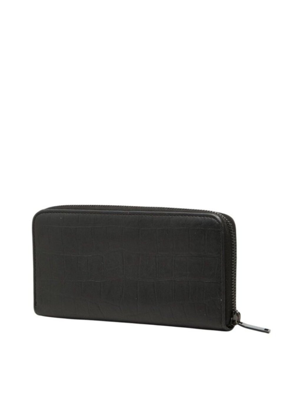 Saint Laurent YSL Logo Embossed Cassandra Round Zip Wallet Black Leather - Picture 2 of 10